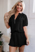 Half Zip Puff Sleeve Top and Ruffled Shorts Set
